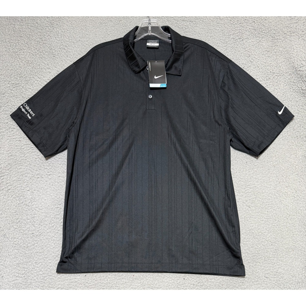 NEW Nike Golf Dri-FIT Polo Black Mens Large 371742-010 sleeve logo